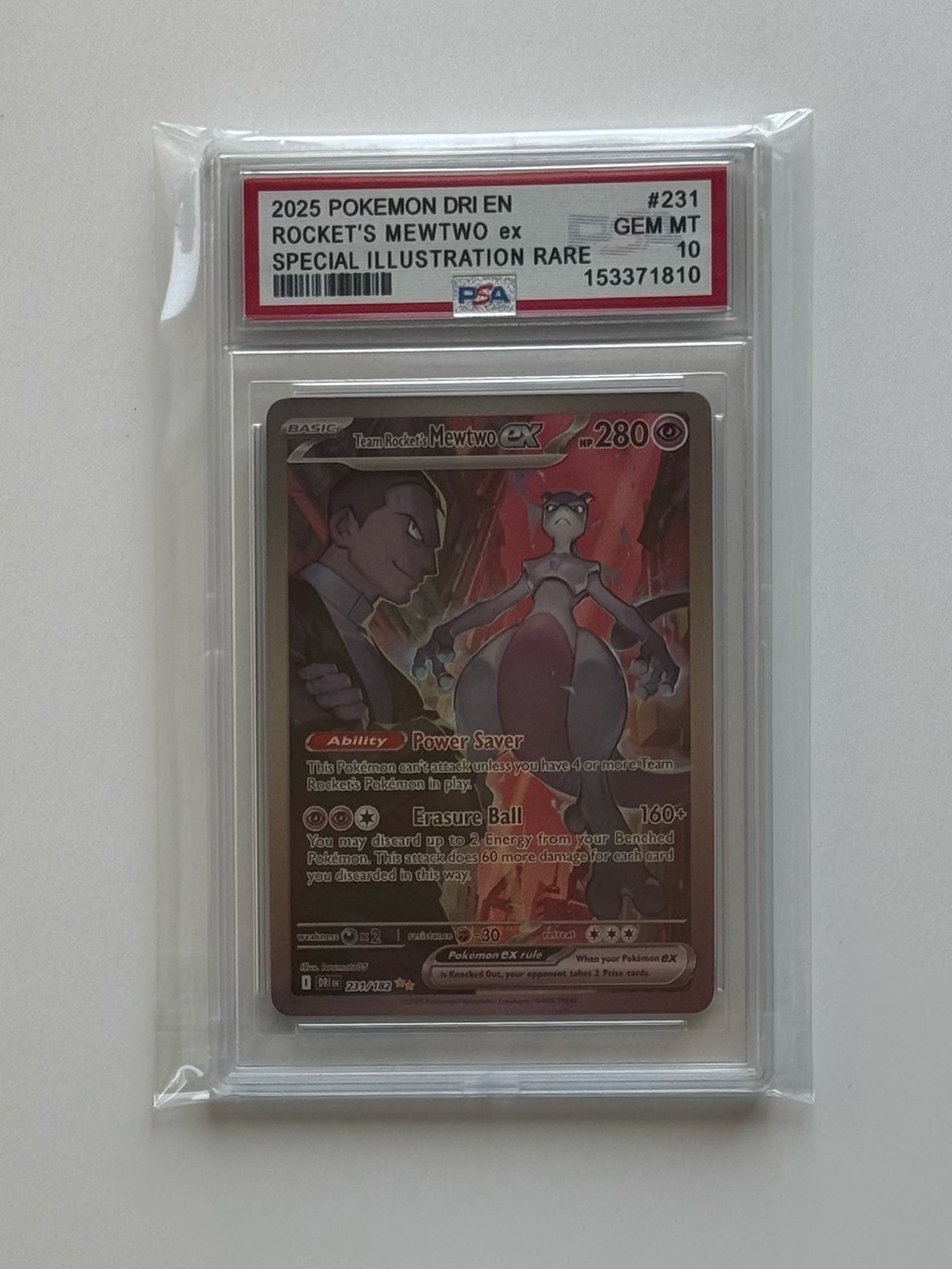 Pokemon Rocket's Mewtwo ex #231 PSA 10 SIR Holo Sv10 Destined Rivals Fan Art